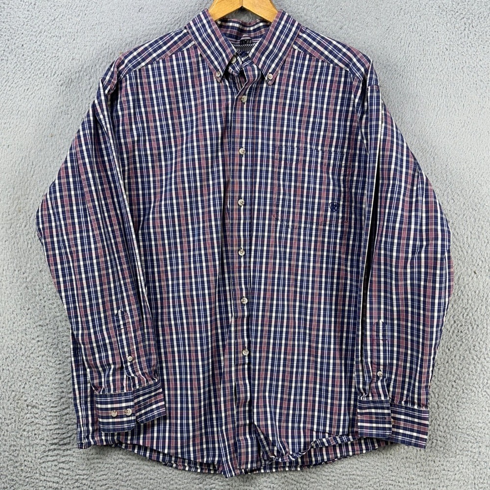 Ariat Pro Series Shirt Button Down Mens XL Blue Purple Plaid Long Sleeve Casual